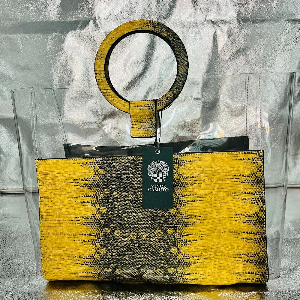 Vince Camuto Clea Tote Bag Yellow Women's Snakeprint Leather Top Handle NWT